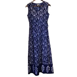 Marketplace Handwork of India Maxi Dress Womens Small Blue Embroidered Tie Waist